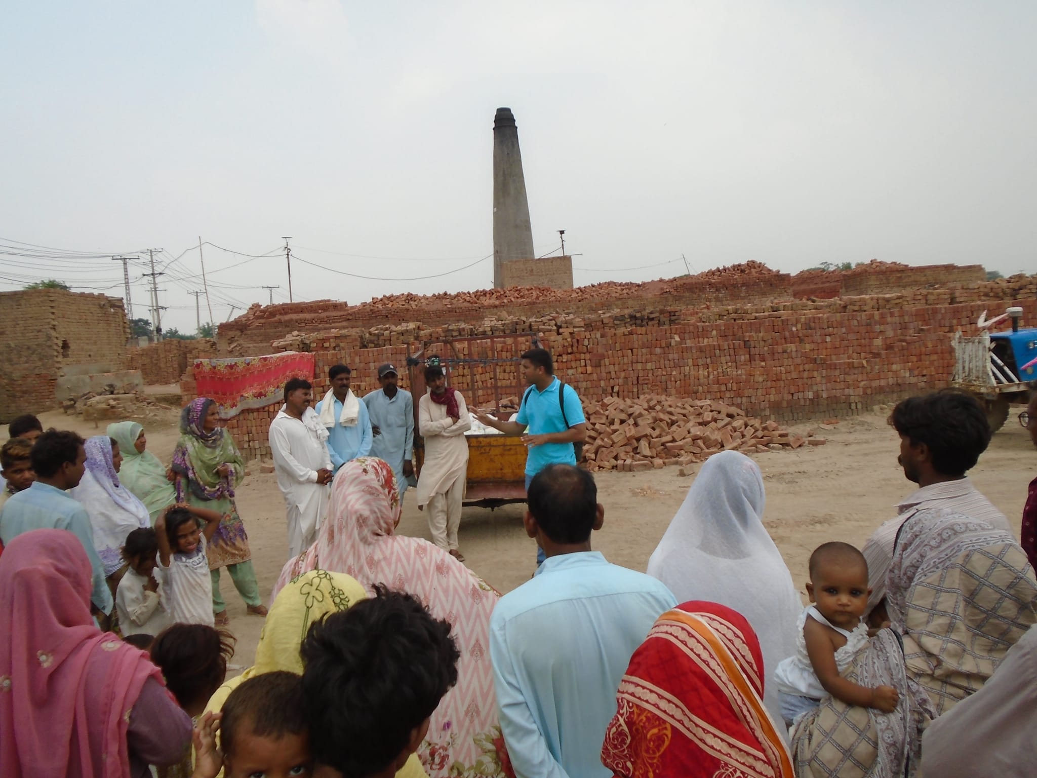 Food packages distributed among families on a brick kiln